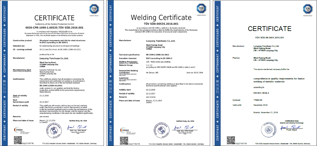 YCM was EN1090 and ISO3834 certified.
